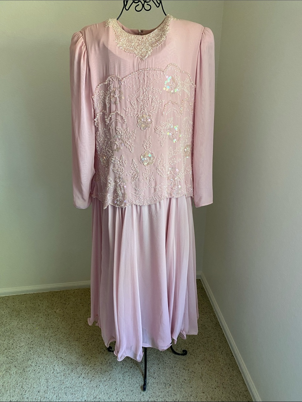 Vintage 1980 Jack Bryan  Pink Beaded Long Sleeve Dress